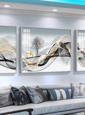 北欧风客厅装饰画现代简约沙发背景墙高级感挂画轻奢抽象晶瓷壁画