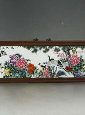 五六十年代实木框瓷板画挂屏古玩杂项旧货老物件收藏民俗装饰挂画