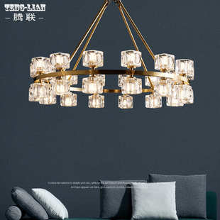 后现代轻奢全铜客厅水晶吊灯北欧风格 简约大气卧室铜灯餐厅吊灯具
