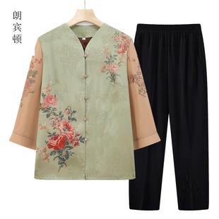 两件套母亲节上衣服 套装 中老年人女衬衫 奶奶新款 妈妈夏装 洋气小衫