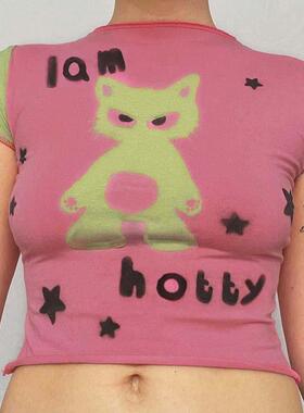 Printed HalfTurtleneck Short Sleeve T-Shirt印花半高领短袖T恤