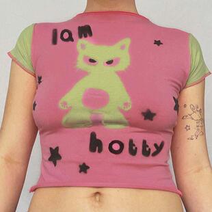 Printed HalfTurtleneck Short Sleeve T-Shirt印花半高领短袖T恤