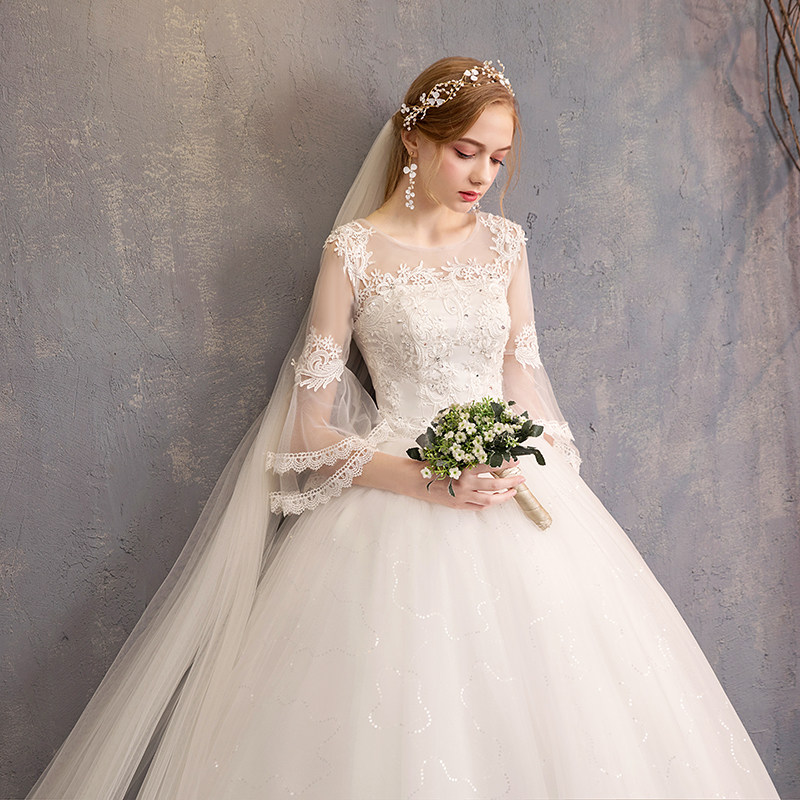 new pattern one word Long sleeve Show thin Qi Di bride marry Korean Edition Wedding dress full dress 2019 summerin the Women's clothing/Boutique , Wedding/Cheongsam/Formal dress , Wedding  category - from Buy2taobao.com to provide professional Taobao agent buy service