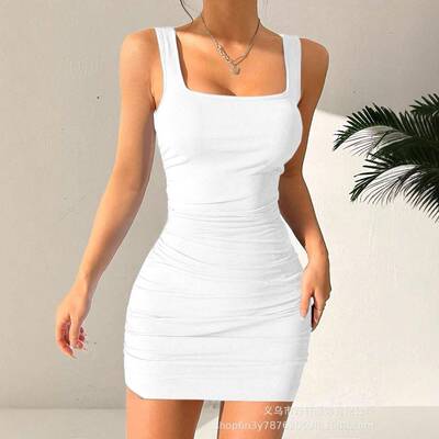 Womens Summer Bodycon Mini Dress Scoop Neck Ruched For