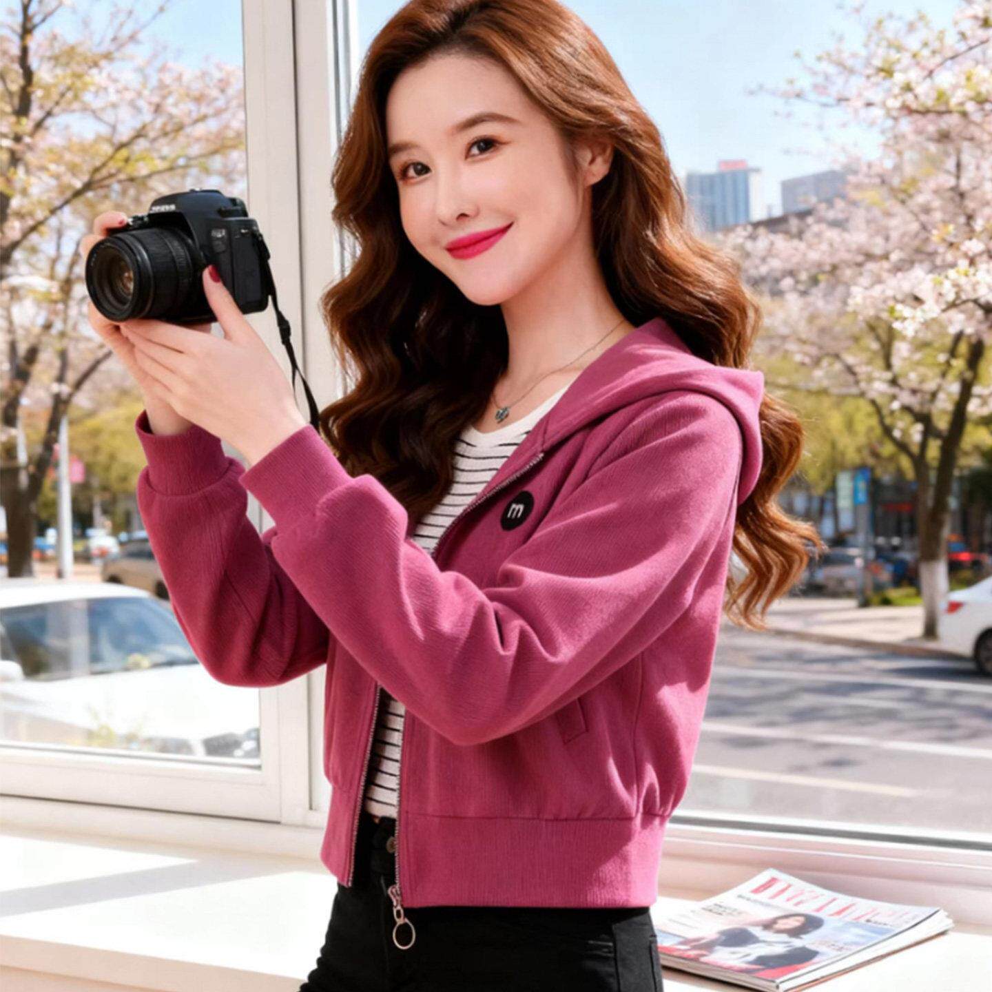 潮牌休闲连帽短款外套女2026春装新款百搭宽松显瘦小个子时尚夹克