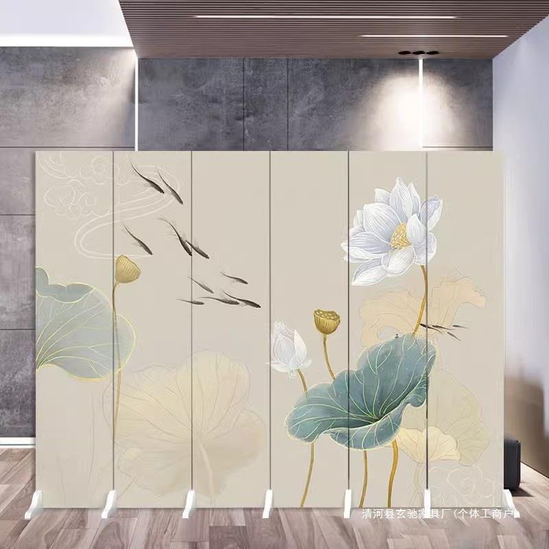 新中式荷花隔断屏风折叠移动办公室遮挡简约现代卧室屏风隔断客厅