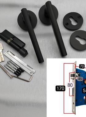 58/72/85黑色两件式锁卧室门房间室内执手门锁具配件压把手锁通用
