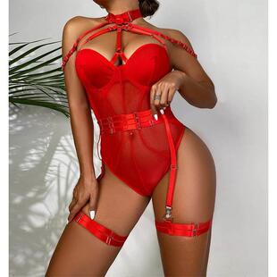 ins sexy lingerie European strap American mesh jumpsuit and