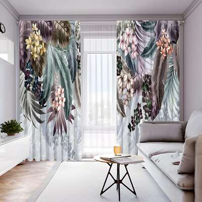 2PCS花卉人物窗帘工厂3D数码印花跨境亚马逊窗帘热卖花型