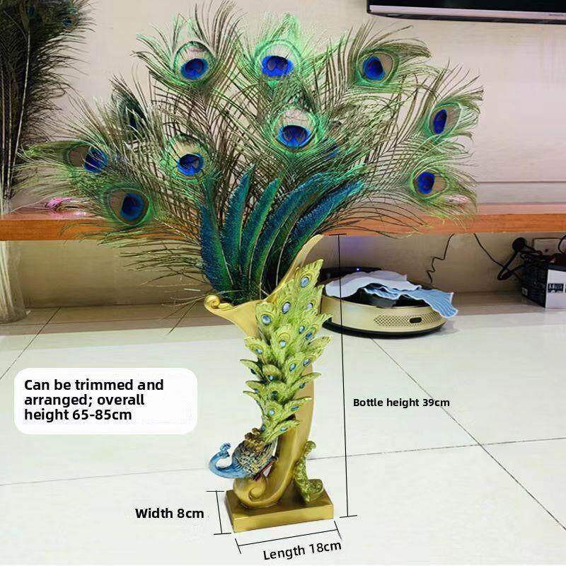 欧式艺术摆件创意家居装饰品客厅电视柜工艺品插干花孔雀羽毛花瓶