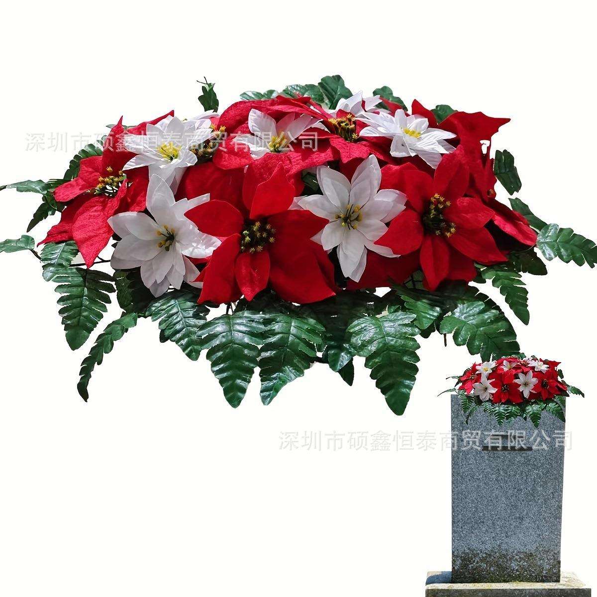 热销爆款仿真墓碑花缅怀故人圣诞花款墓地花户外假花装饰品