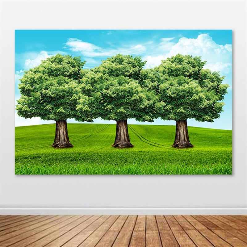 大树风景画三棵四棵大树风水背景墙贴画绿树自粘画装饰有框画定制图片