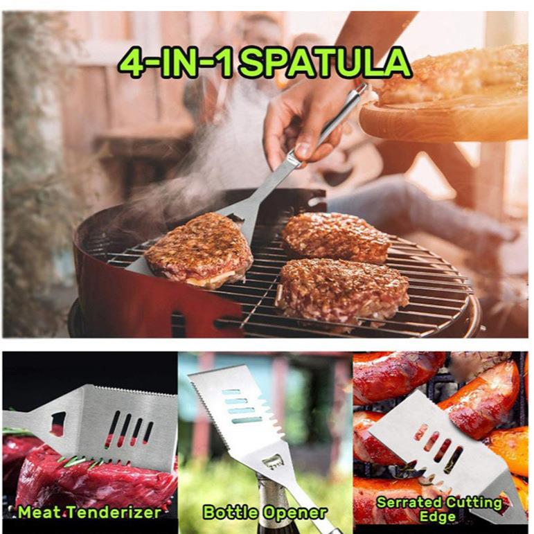 烧烤工具77件套带竹签喷油瓶BBQ组合烤具套装围裙包装布袋包装