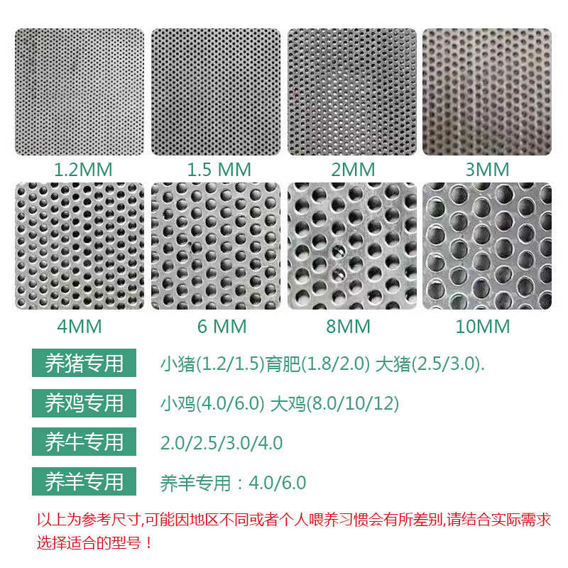 河南筛网罗底猪饲料鸡饲料筛片锤片冲孔筛板配件粉碎机筛片