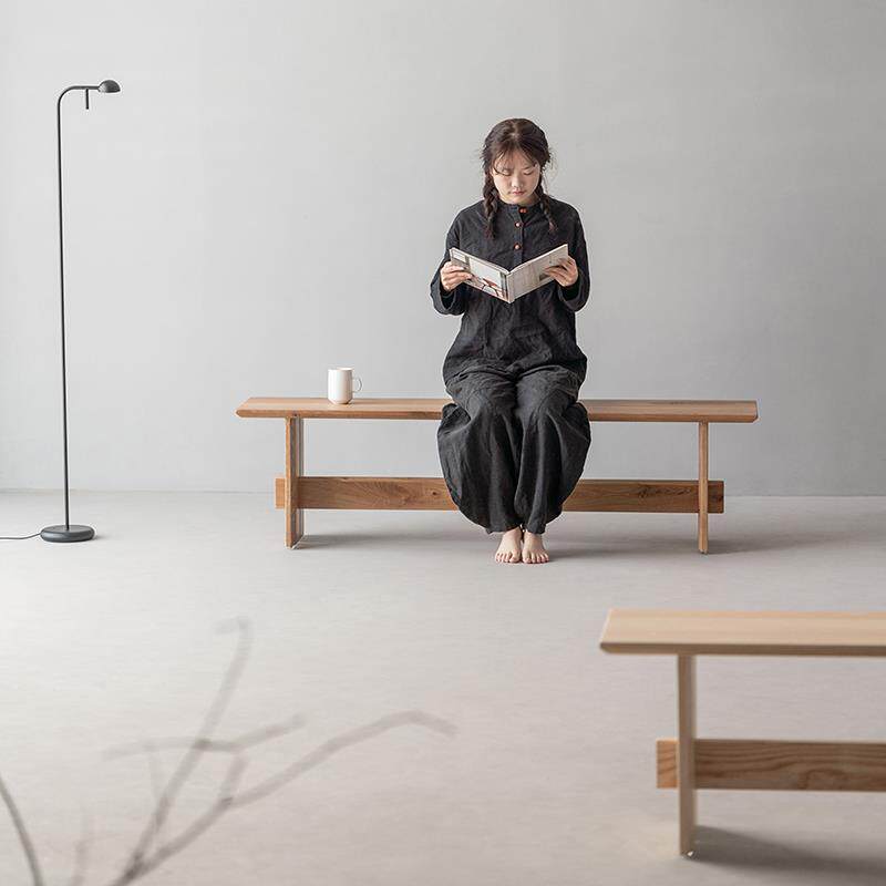 叁几木清孤长凳凳白橡木实长20241213条凳现代原餐木椅家用子卧室
