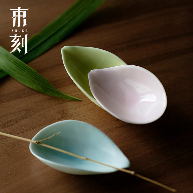 束刻玉瓷单色釉茶则功夫茶具高颜值陶瓷茶醒花瓣茶荷茶拨茶道配件