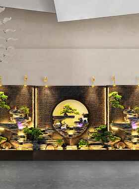 水幕墙流风水tb-80682屏玄公隔断办室户外庭院假山鱼池喷泉景关观