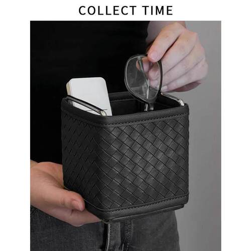 轻奢风创意多功能桌面化妆品刷编织皮质收纳桶遥控器ins风收纳盒
