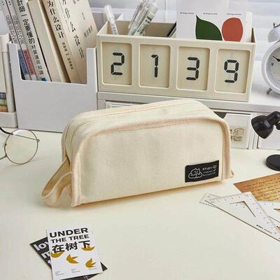 Ins Simplicity Pencil Case Solid Color White Black Canvas