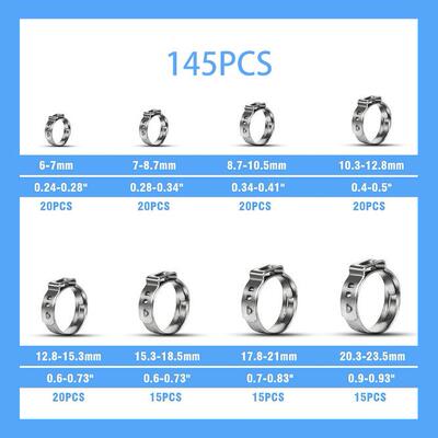 跨境145pcs盒装304不锈钢快速固定,卡箍喉箍抱箍管卡组合套装