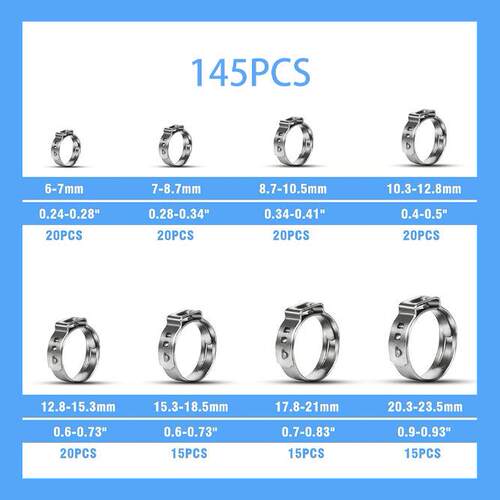 跨境145pcs盒装304不锈钢快速固定,卡箍喉箍抱箍管卡组合套装