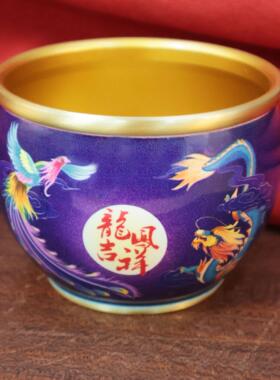 黄铜龙凤呈祥彩绘缸家用供奉风水摆件高档金蟾彩色存钱罐聚财米缸