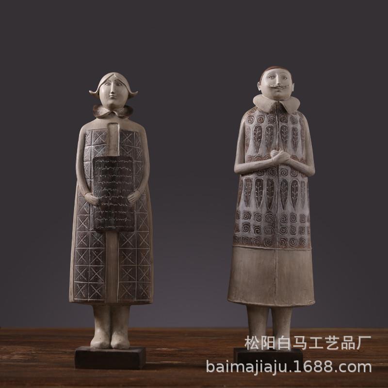 美式乡村复古手工欧洲贵族印第安人物树脂工艺品摆件样板间装饰品