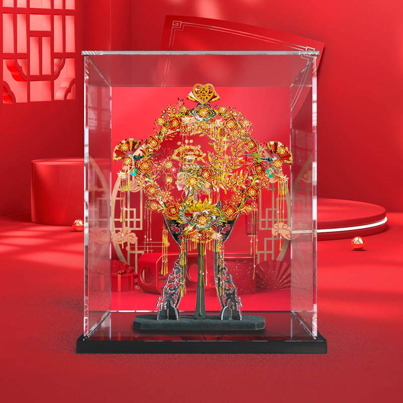 展示盒适用 拼酷喜扇十里红妆金属拼图拼装模型亚克力透明防尘罩