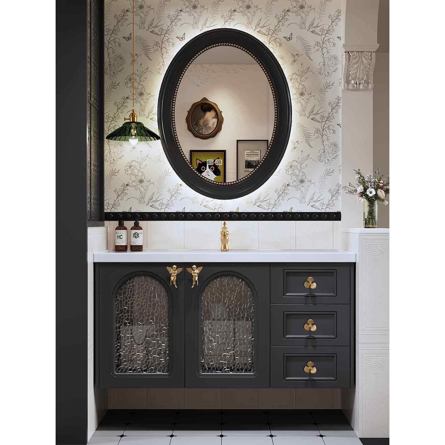 法式覆古橡木浴室柜组合洗手盆柜洗漱台岩板热弯盆陶瓷一体卫浴柜,家装主材,浴室柜组合,淘宝优惠券,粉丝福利购,淘宝优惠卷