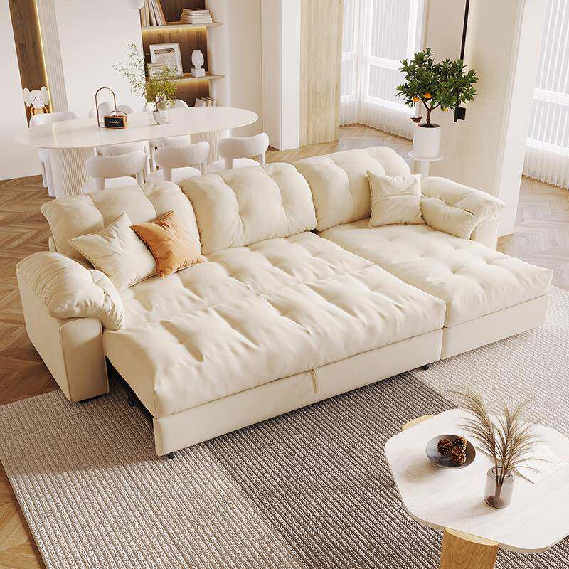 奶油风小户型客厅家具贵妃储物功能云朵布沙发可变床2026新款两用