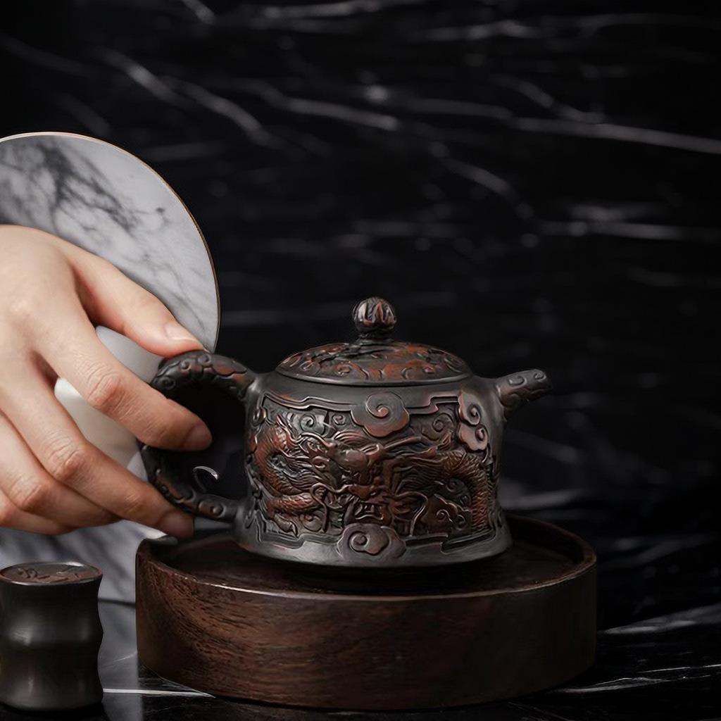 紫陶茶壶纯手工壶仿古功夫紫砂壶家用茶具雕花泡茶壶单个西施壶