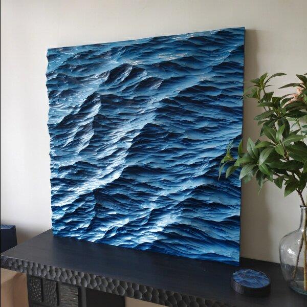 木雕海浪挂画定制玄关客厅装饰画小众高级沙发背景