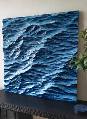 木雕海浪挂画定制玄关客厅装饰画小众高级沙发背景
