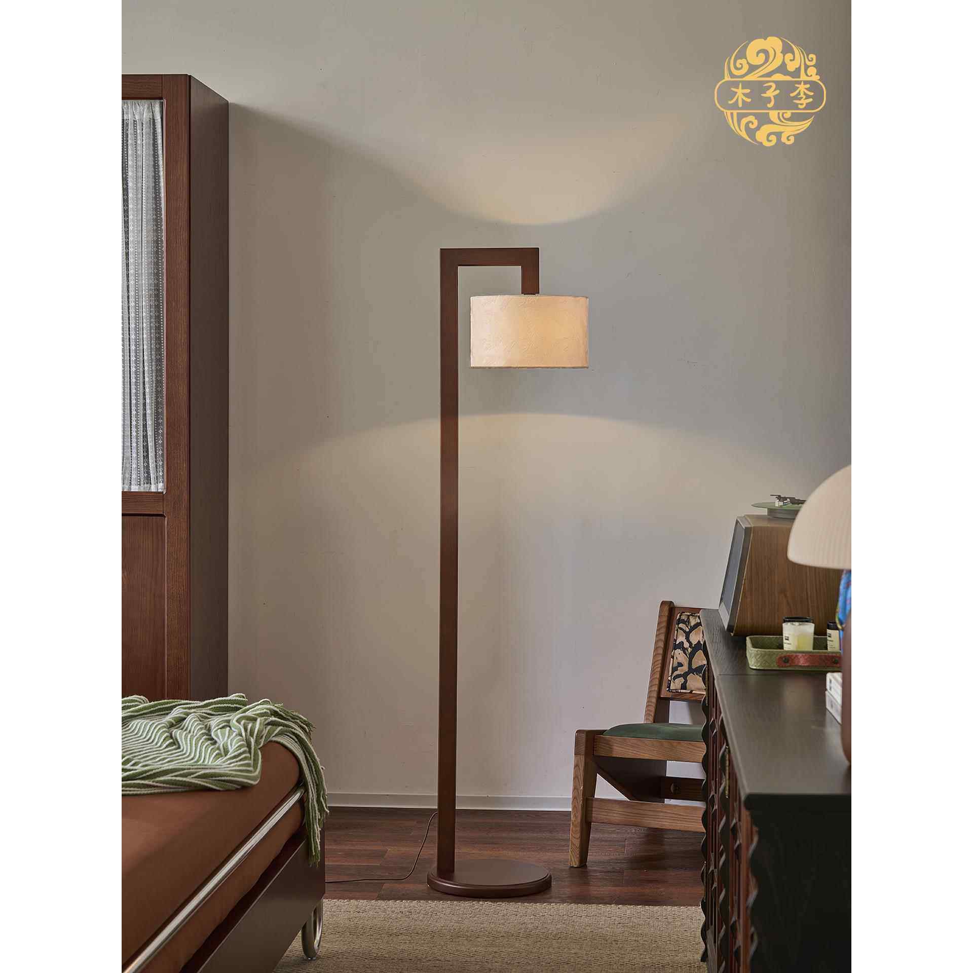 复古落地灯客厅沙发旁中古风卧室实木书房高级感氛围立式落地台灯