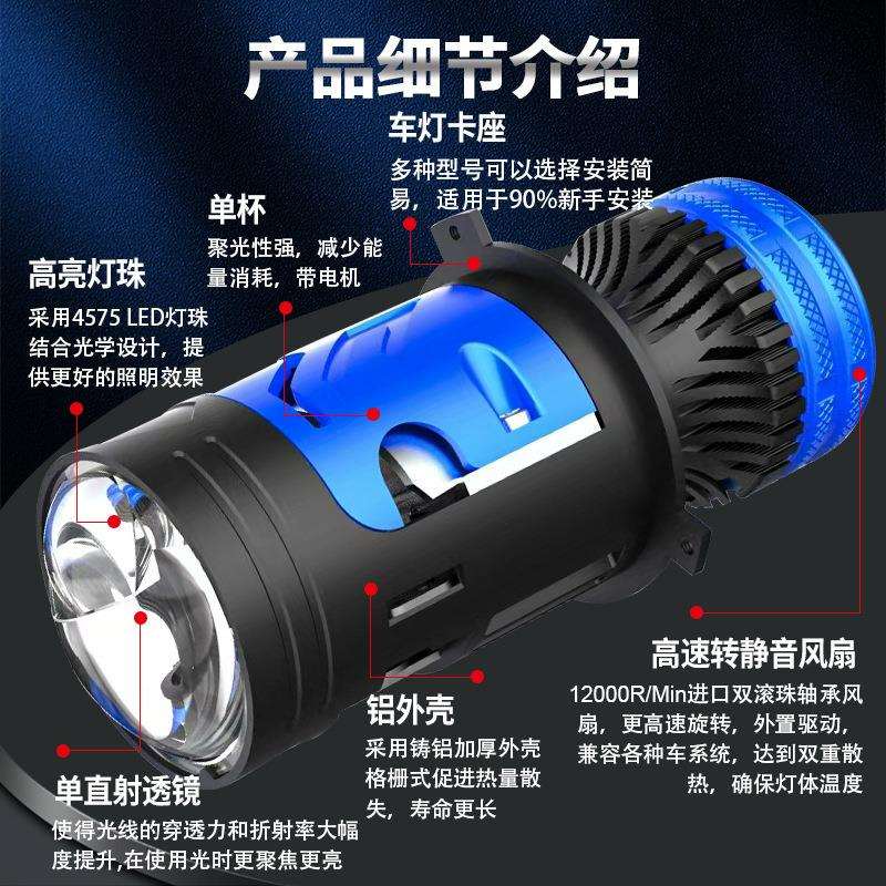大灯单led汽车M01Y带前大灯单杯电机H4直射鱼眼灯泡双光透镜