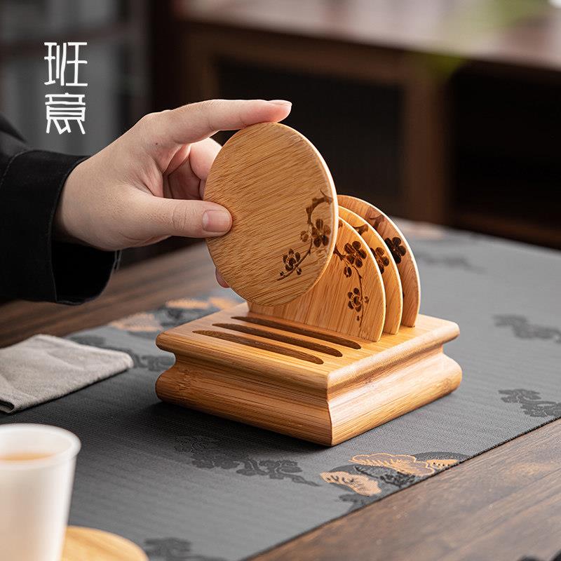 班意 梅花茶杯垫6片装竹制家用茶杯隔热垫防烫功夫茶具茶道配件