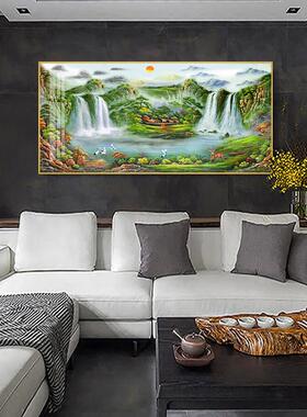 网红聚盆客沙厅发背景墙装水饰画新宝气中式大山壁画会议室酒店挂