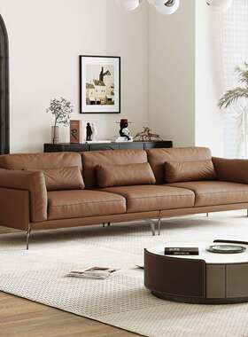 法式中古风橙色纳帕皮沙发客厅2026新款意式极简复古真皮沙发轻奢