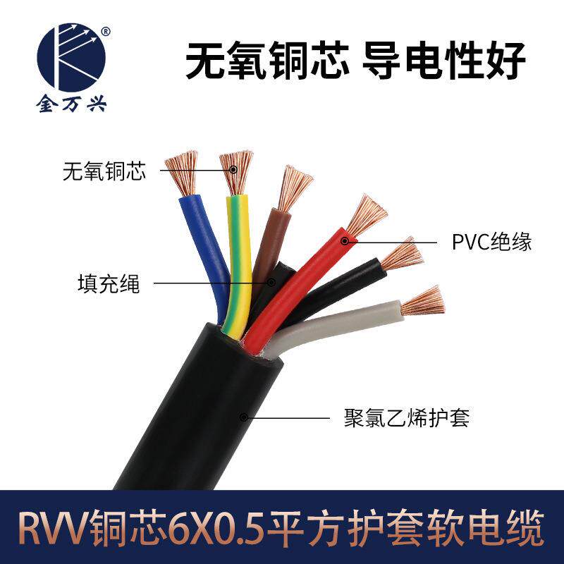金万兴RVV护套线6*0.5平方国标铜芯控制电源线聚氯乙烯护套软线