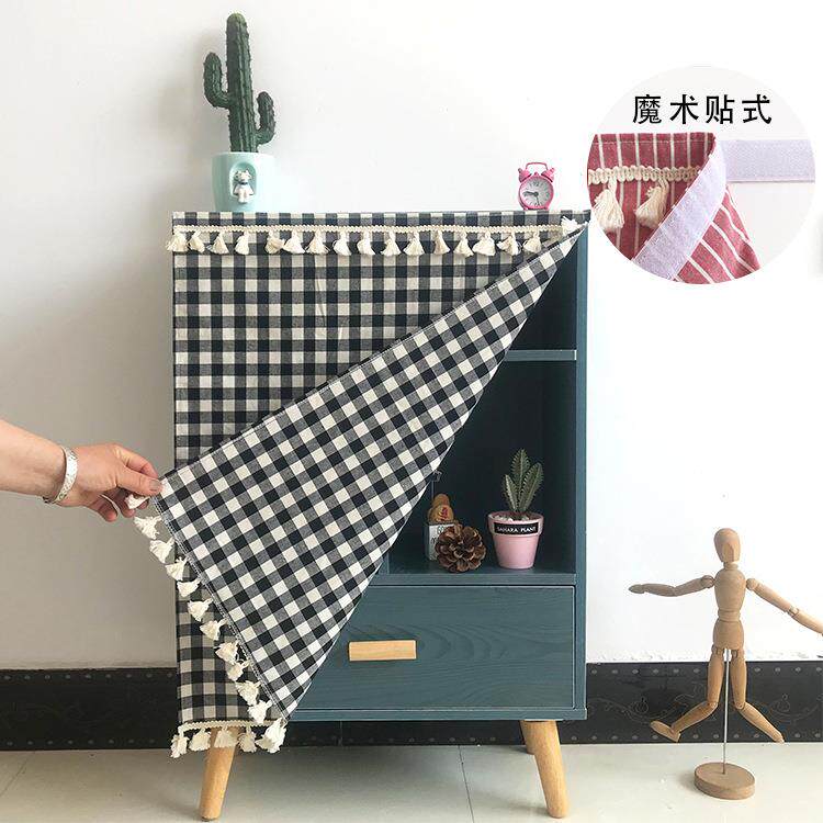 日系格子帘家用厨房隔断帘飘窗帘卧室魔术贴半帘书柜帘可定双