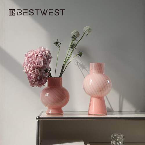 Best west 粉色条纹葫芦水培玻璃花瓶摆件家居软装样板间装饰花器
