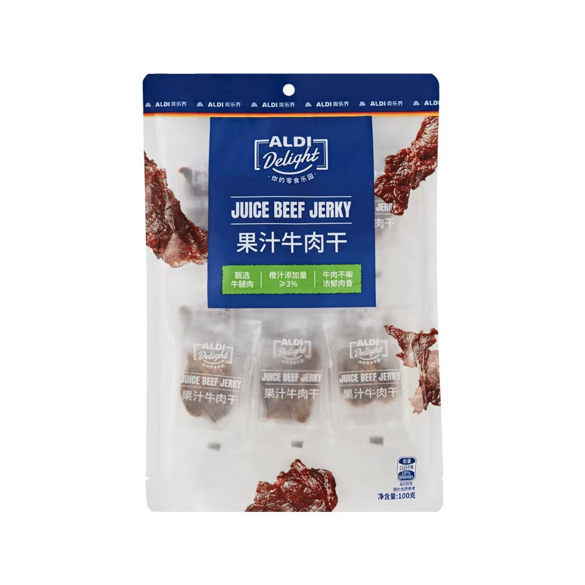 奥乐齐代购果汁牛肉干卤汁风干牛蹄筋沙嗲五香黑椒味冷吃牛肉丝条