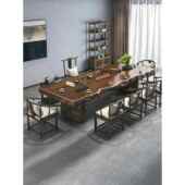 实木大板茶桌博古架现代原木整板新中式 功夫茶台办公泡茶桌椅组合