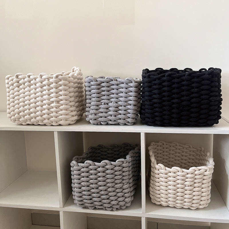 棉绳编织收纳筐简约手工收纳盒面膜筐桌面置物篮复古粗棉绳杂物篮,收纳整理,其他收纳篮,淘宝优惠券,粉丝福利购,淘宝优惠卷