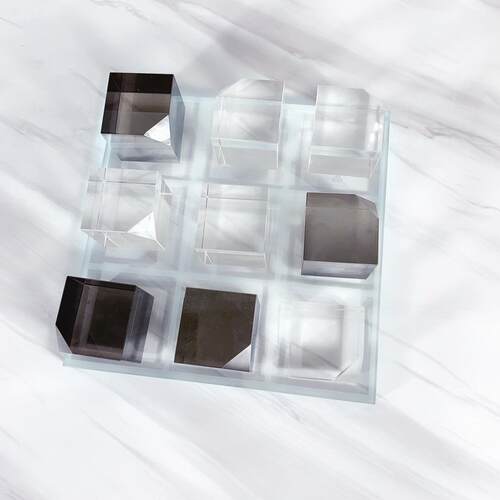 简约现代立体几何透明电镀水晶玻璃棋盘摆件样板房售楼处桌面软装