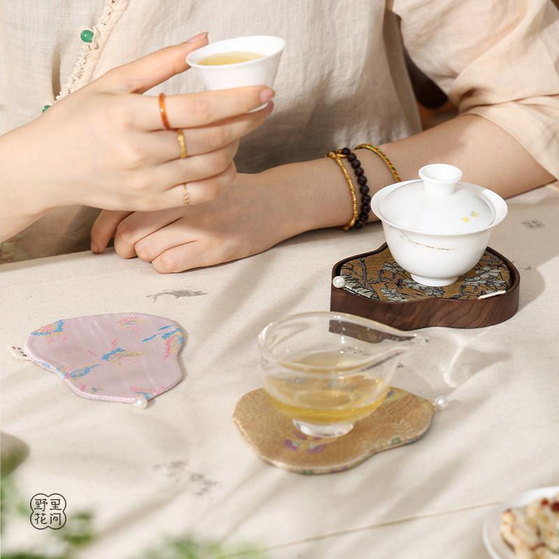 野里花间【空蒲】北美黑胡桃木葫芦干泡茶盘针织茶席托盘功夫茶具