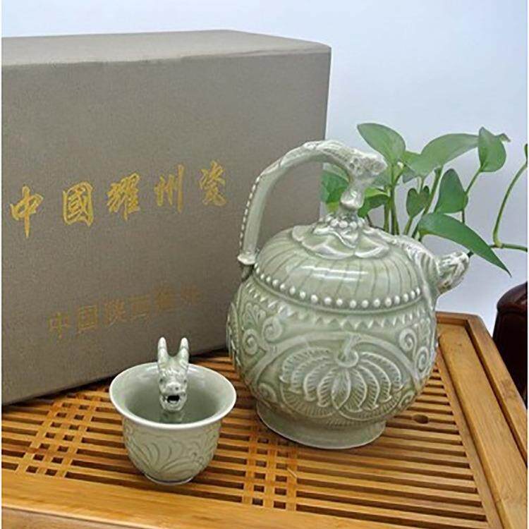 现货耀州瓷两件套公道杯倒流壶陶瓷摆件瓷器家居摆件公道杯可定
