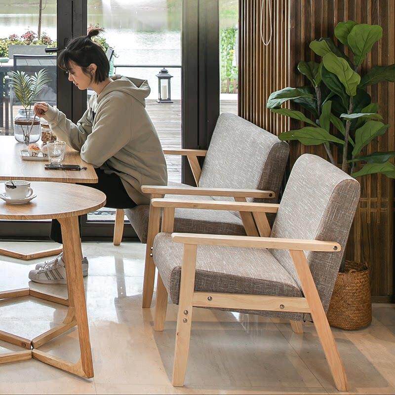 奶茶甜品店咖啡厅桌椅组合休闲洽谈布艺办公实木双座小沙发椅子