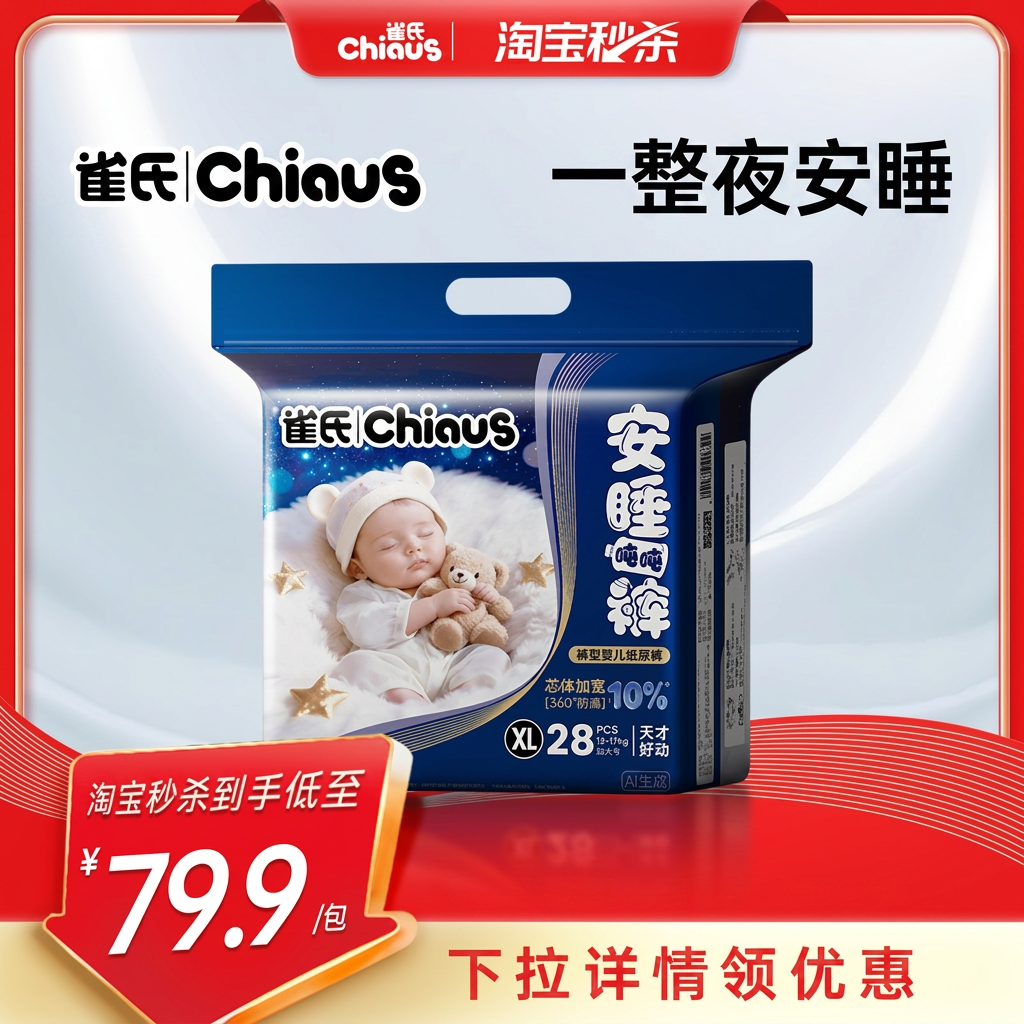 雀氏安睡吨吨裤拉拉裤夜用一整夜婴幼儿尿不湿安睡裤L XL XXL