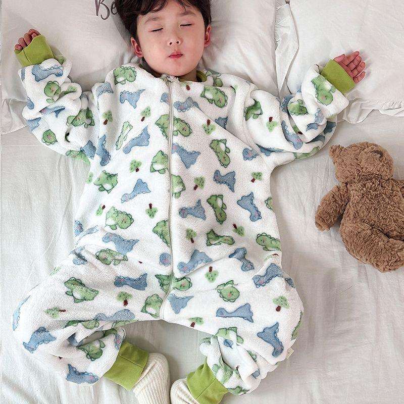 男女宝宝睡袋法兰绒秋冬季加绒加厚分腿儿童防踢被婴儿家居服睡袋